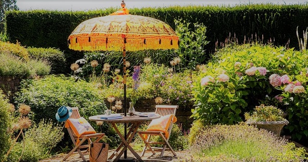 celebration parasols in a garden