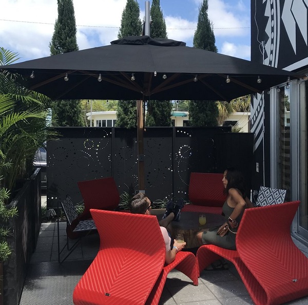 black canopy on a cantilever parasol