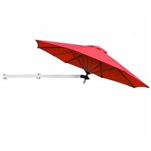 wall mounted parasol with red canopy